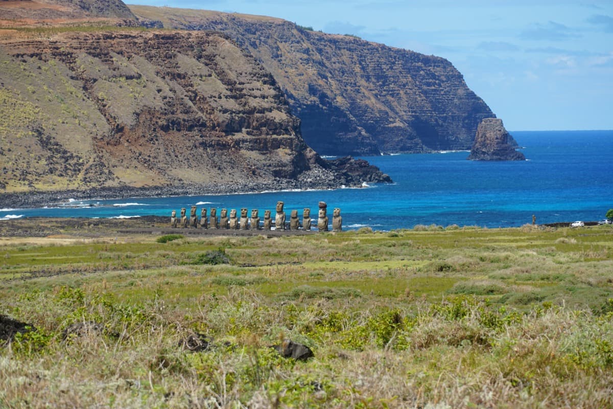 Moai statues on Easter Island near the water